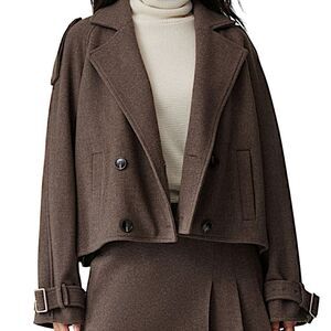 OGL CashSoft Warm Cozy Oversized Double Breasted Short Coat Brown Size XL